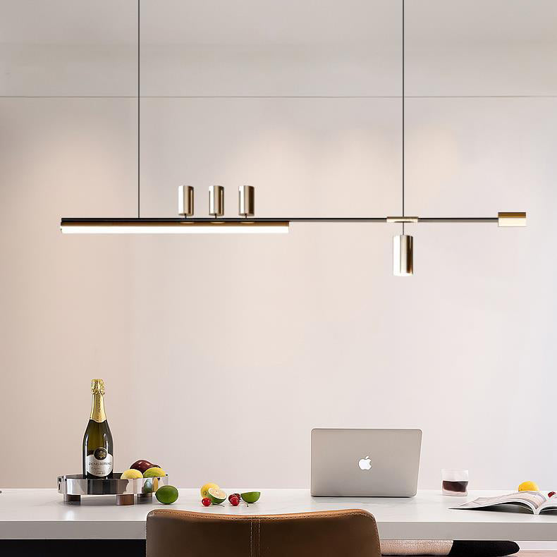 ثريات جزيرة LED ذات شريط طويل من الألومنيوم والحديد بتصميم عصري بسيط لغرفة الطعام 