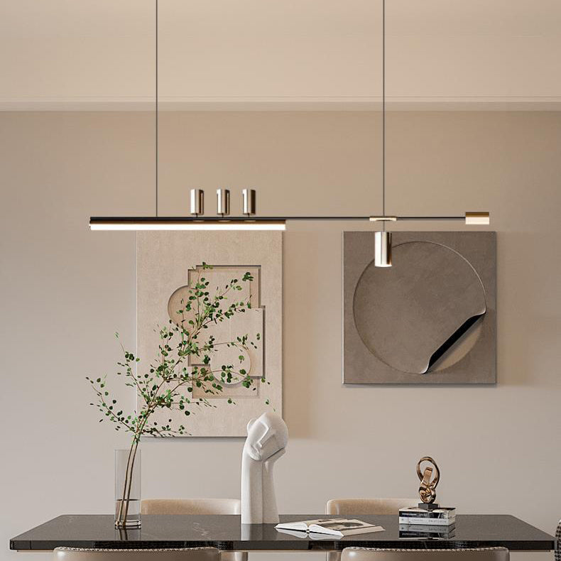 ثريات جزيرة LED ذات شريط طويل من الألومنيوم والحديد بتصميم عصري بسيط لغرفة الطعام 