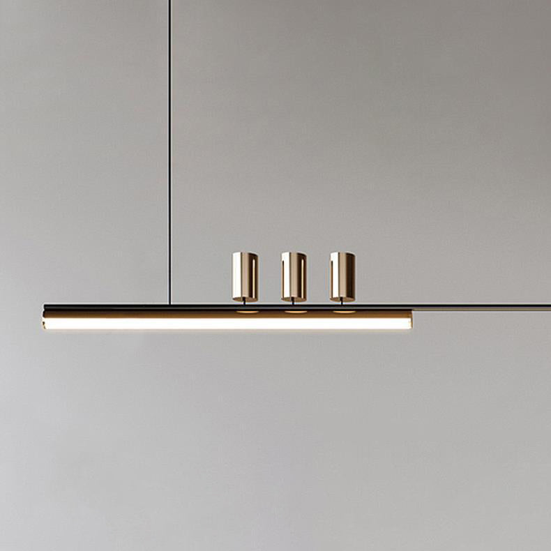 ثريات جزيرة LED ذات شريط طويل من الألومنيوم والحديد بتصميم عصري بسيط لغرفة الطعام 