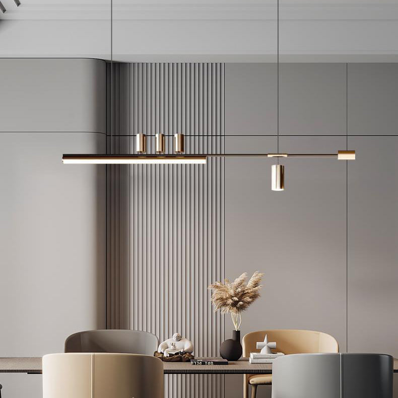 ثريات جزيرة LED ذات شريط طويل من الألومنيوم والحديد بتصميم عصري بسيط لغرفة الطعام 