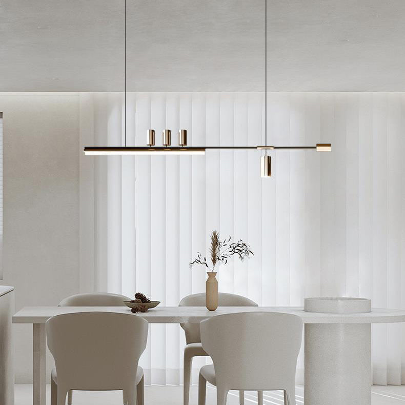ثريات جزيرة LED ذات شريط طويل من الألومنيوم والحديد بتصميم عصري بسيط لغرفة الطعام 