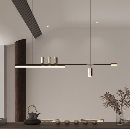 ثريات جزيرة LED ذات شريط طويل من الألومنيوم والحديد بتصميم عصري بسيط لغرفة الطعام 