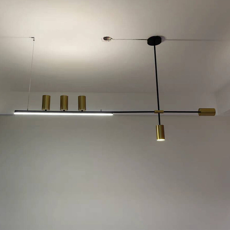 ثريات جزيرة LED ذات شريط طويل من الألومنيوم والحديد بتصميم عصري بسيط لغرفة الطعام 