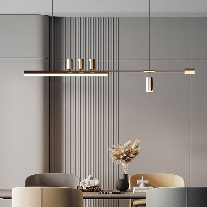 ثريات جزيرة LED ذات شريط طويل من الألومنيوم والحديد بتصميم عصري بسيط لغرفة الطعام 