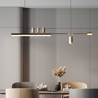 ثريات جزيرة LED ذات شريط طويل من الألومنيوم والحديد بتصميم عصري بسيط لغرفة الطعام 