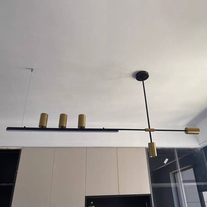 ثريات جزيرة LED ذات شريط طويل من الألومنيوم والحديد بتصميم عصري بسيط لغرفة الطعام 