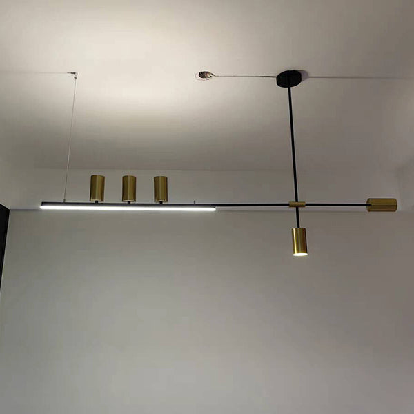 ثريات جزيرة LED ذات شريط طويل من الألومنيوم والحديد بتصميم عصري بسيط لغرفة الطعام 