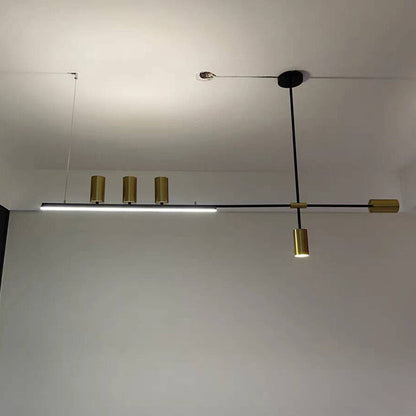 ثريات جزيرة LED ذات شريط طويل من الألومنيوم والحديد بتصميم عصري بسيط لغرفة الطعام 