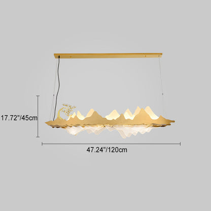 Traditional Chinese Landscape Iron Acrylic LED Island Light Chandelier For Living Room