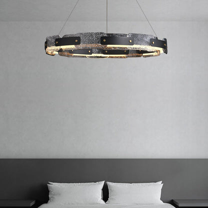 Contemporary Industrial Dazzle Circles Tier Aluminum Copper Glass LED Chandelier For Living Room