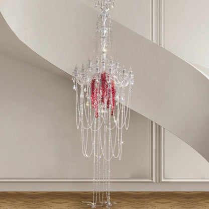Traditional French Long Candelabra Crystal Glass 18-Light Chandeliers For Living Room