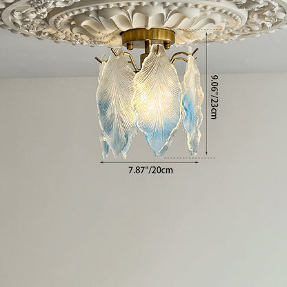 Contemporary Luxury Ribbed Leaf Pearl Iron Glass 1-Light Semi-Flush Mount Ceiling Light For Living Room