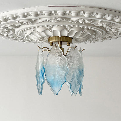 Contemporary Luxury Ribbed Leaf Pearl Iron Glass 1-Light Semi-Flush Mount Ceiling Light For Living Room