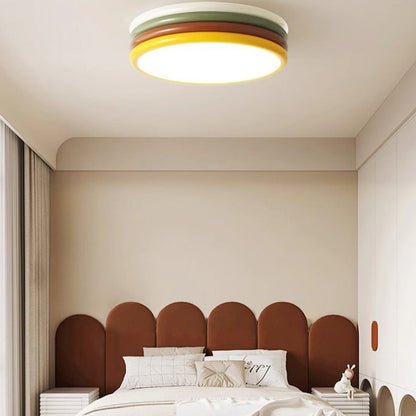 Contemporary Scandinavian Color Burger Stack Iron Acrylic LED Flush Mount Ceiling Light For Bedroom