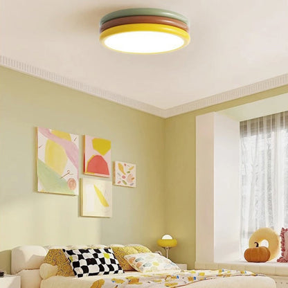 Contemporary Scandinavian Color Burger Stack Iron Acrylic LED Flush Mount Ceiling Light For Bedroom
