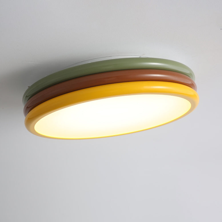 Contemporary Scandinavian Color Burger Stack Iron Acrylic LED Flush Mount Ceiling Light For Bedroom