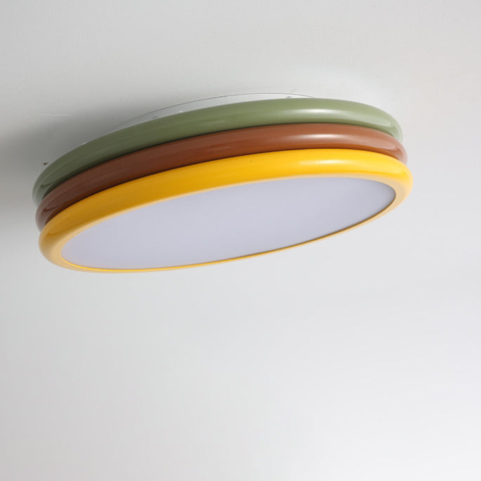 Contemporary Scandinavian Color Burger Stack Iron Acrylic LED Flush Mount Ceiling Light For Bedroom