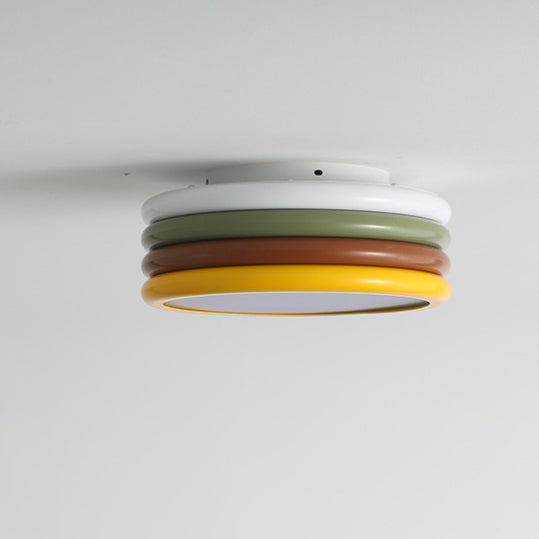 Contemporary Scandinavian Color Burger Stack Iron Acrylic LED Flush Mount Ceiling Light For Bedroom