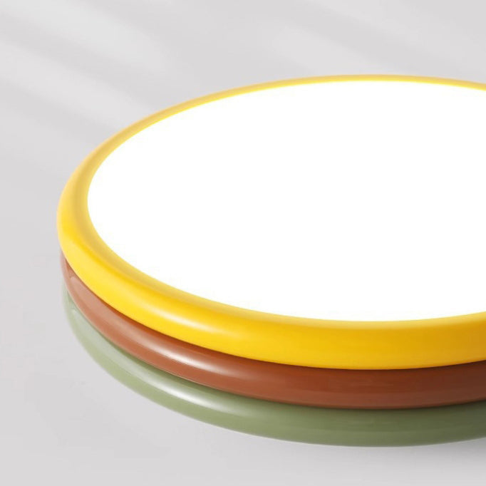 Contemporary Scandinavian Color Burger Stack Iron Acrylic LED Flush Mount Ceiling Light For Bedroom