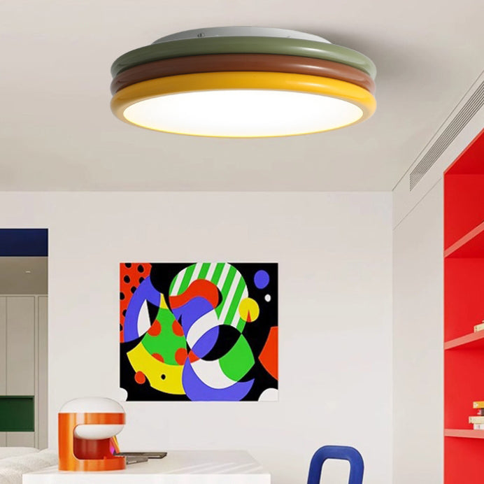Contemporary Scandinavian Color Burger Stack Iron Acrylic LED Flush Mount Ceiling Light For Bedroom
