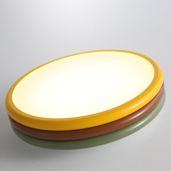 Contemporary Scandinavian Color Burger Stack Iron Acrylic LED Flush Mount Ceiling Light For Bedroom