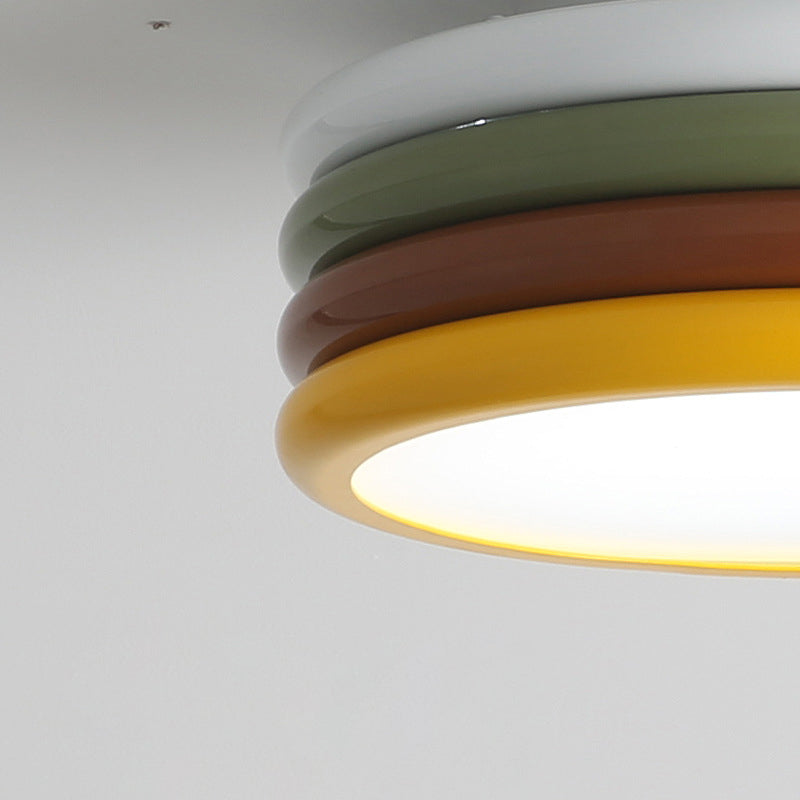 Contemporary Scandinavian Color Burger Stack Iron Acrylic LED Flush Mount Ceiling Light For Bedroom