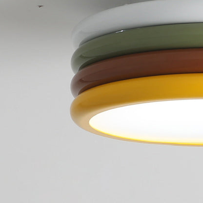 Contemporary Scandinavian Color Burger Stack Iron Acrylic LED Flush Mount Ceiling Light For Bedroom