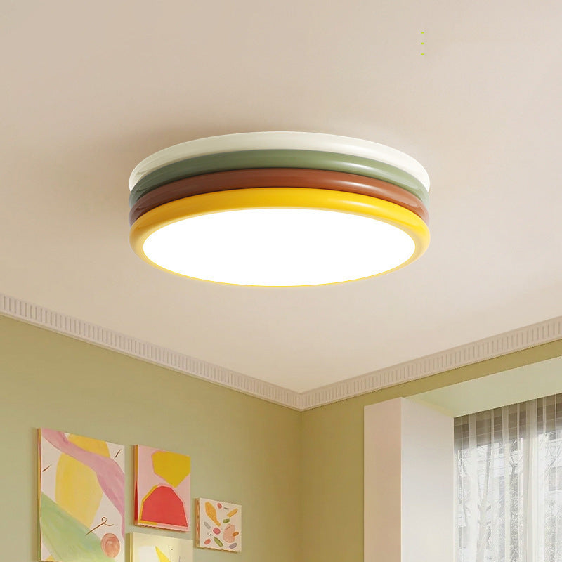 Contemporary Scandinavian Color Burger Stack Iron Acrylic LED Flush Mount Ceiling Light For Bedroom