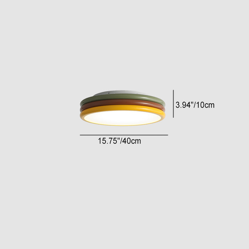 Contemporary Scandinavian Color Burger Stack Iron Acrylic LED Flush Mount Ceiling Light For Bedroom