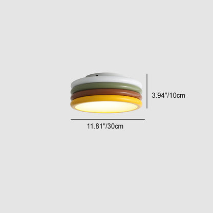 Contemporary Scandinavian Color Burger Stack Iron Acrylic LED Flush Mount Ceiling Light For Bedroom