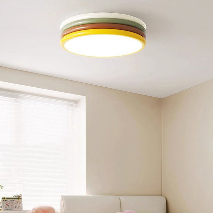 Contemporary Scandinavian Color Burger Stack Iron Acrylic LED Flush Mount Ceiling Light For Bedroom