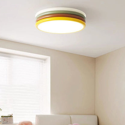 Contemporary Scandinavian Color Burger Stack Iron Acrylic LED Flush Mount Ceiling Light For Bedroom