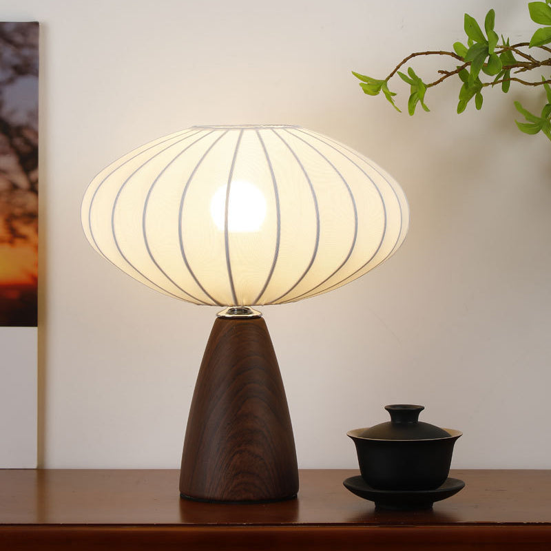 Traditional Vintage Ceramic Base Stretch Fabric Bud 1-Light Table Lamp For Bedroom