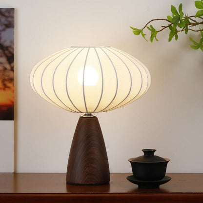 Traditional Vintage Ceramic Base Stretch Fabric Bud 1-Light Table Lamp For Bedroom