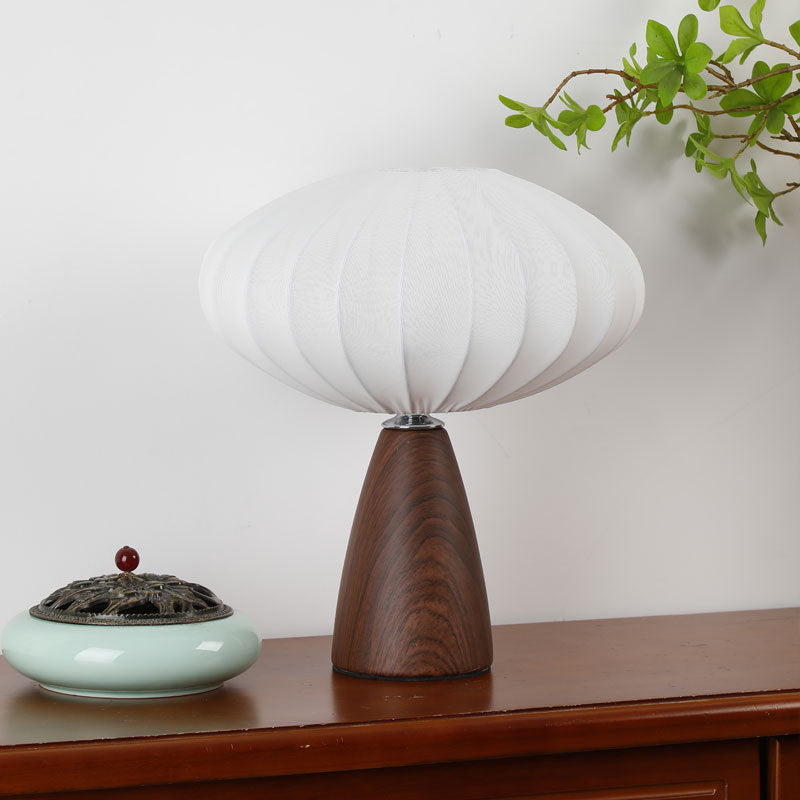 Traditional Vintage Ceramic Base Stretch Fabric Bud 1-Light Table Lamp For Bedroom
