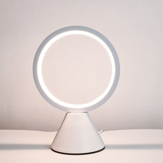 Modern Minimalist Round Aluminum PVC USB LED Table Lamp For Bedroom