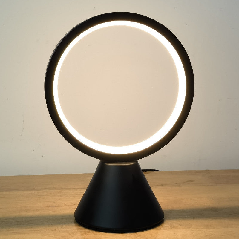 Modern Minimalist Round Aluminum PVC USB LED Table Lamp For Bedroom