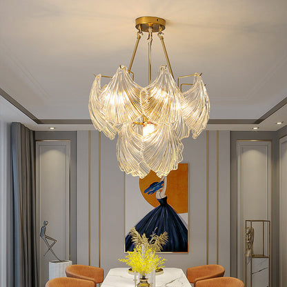Modern Luxury Ribbed Shell Glass Hardware 4/8/9/12-Light Chandelier For Living Room