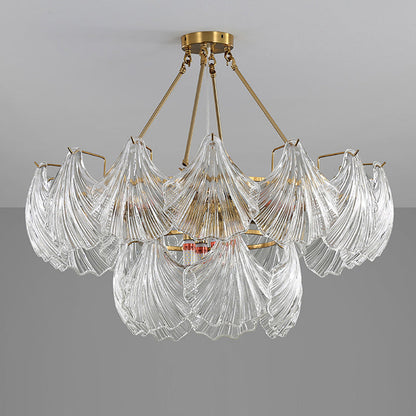 Modern Luxury Ribbed Shell Glass Hardware 4/8/9/12-Light Chandelier For Living Room