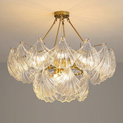 Modern Luxury Ribbed Shell Glass Hardware 4/8/9/12-Light Chandelier For Living Room