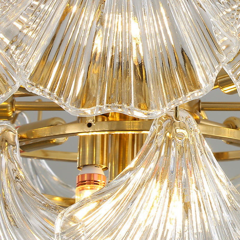 Modern Luxury Ribbed Shell Glass Hardware 4/8/9/12-Light Chandelier For Living Room