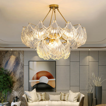 Modern Luxury Ribbed Shell Glass Hardware 4/8/9/12-Light Chandelier For Living Room