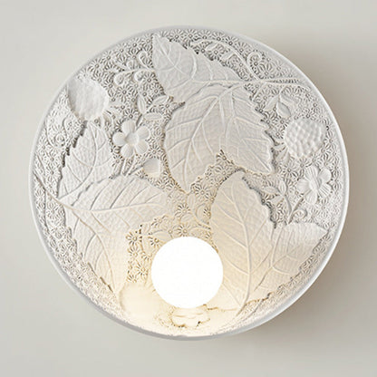 Traditional French Leaves Round Resin 1-Light Wall Sconce Lamp For Living Room