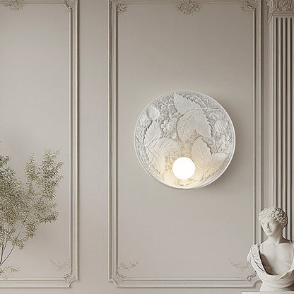 Traditional French Leaves Round Resin 1-Light Wall Sconce Lamp For Living Room