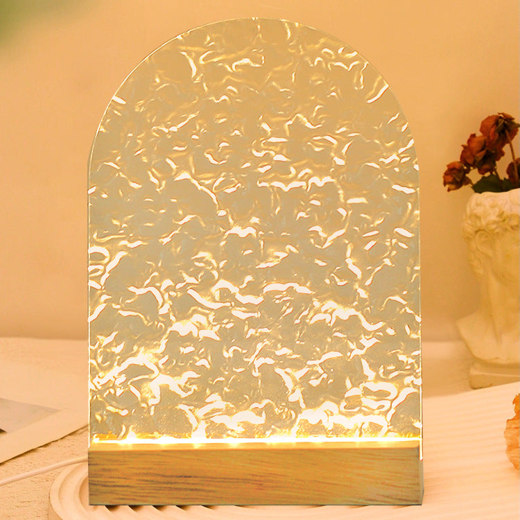 Modern Minimalist Water Ripple Wood Acrylic USB LED Table Lamp For Bedroom