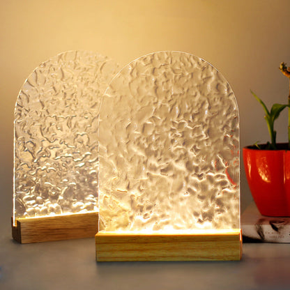Modern Minimalist Water Ripple Wood Acrylic USB LED Table Lamp For Bedroom
