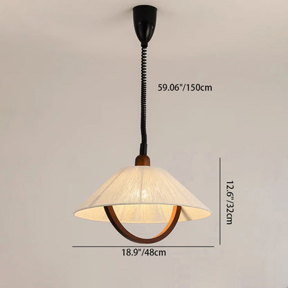 Traditional Japanese Round V- Shape Wood Cotton Thread 1-Light Pendant Light For Living Room