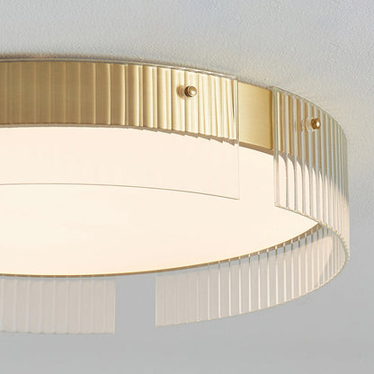 Modern Minimalist Stripe Round Iron Copper Glass Acrylic LED Flush Mount Ceiling Light For Living Room