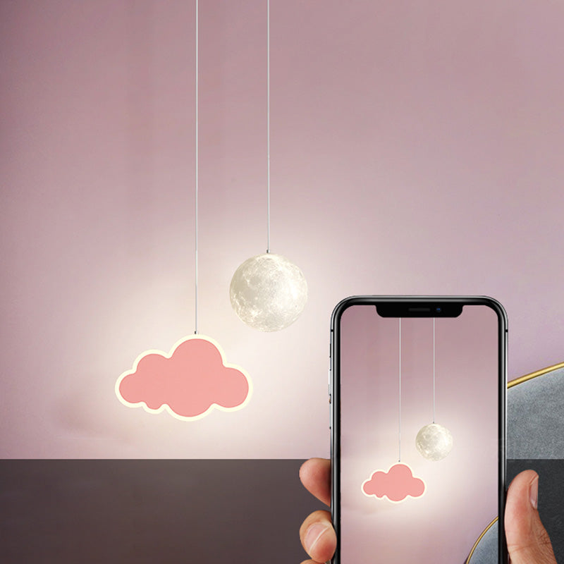 Contemporary Creative Cartoon Acrylic Airplane Cloud Moon Shade LED Kids Chandelier For Bedroom