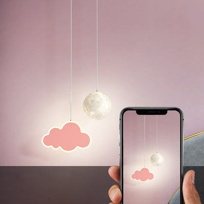 Contemporary Creative Cartoon Acrylic Airplane Cloud Moon Shade LED Kids Chandelier For Bedroom